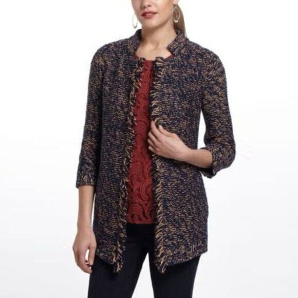 Anthropologie Sparrow Wool Linen Blend Open Cardigan Sweater Blue Orange Small - Picture 1 of 8